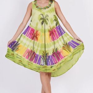 Sleevesless Summer Dress L  ,cover up, Sundress Green Semi Sheer Casual